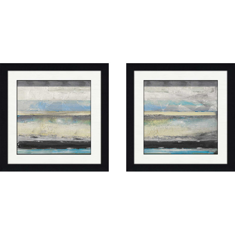 «Stratis III», ensemble de 2 reproductions de peintures à l'acrylique encadrées, H 16,5 po x l 33 po x P 1 po, Blanc mat