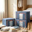 Ensemble de 3 bacs de rangement de vêtements empilables de 100 L avec poignées en métal et fermeture à glissière, boîte de rangement pliable avec couvercle pour serviettes de literie-2060604890