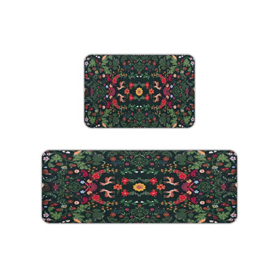 Tapis de cuisine Black Deer Floral, paquet de 2 tapis fantaisistes pour la cuisine et la chambre d'enfant