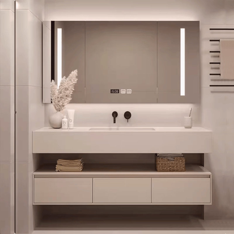 Armoire de salle de bain au design simple, Beige