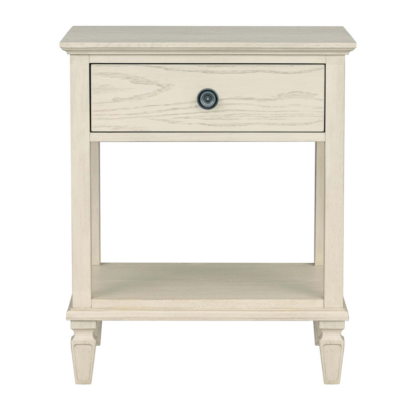 Table de chevet 1 tiroir avec tablette - Finition chêne vieilli brossé au fil métallique, conception classique, pieds en bois