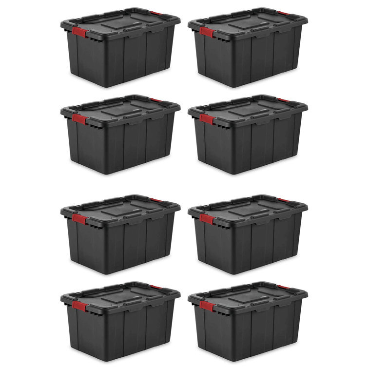 Sterilite 20 Gal Gasket Tote, Heavy Duty Stackable Storage Bin with  Latching Lid, Plastic Container to Organize Basement, Gray Base and Lid,  4-Pack