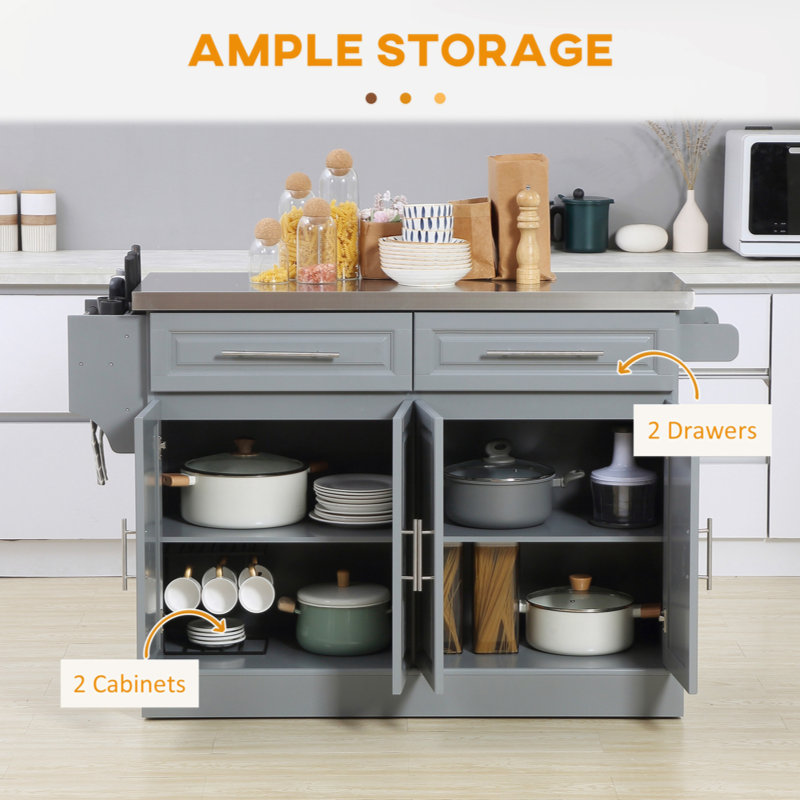 Gray Stainless Steel Top Kitchen Cart with Spice Rack
