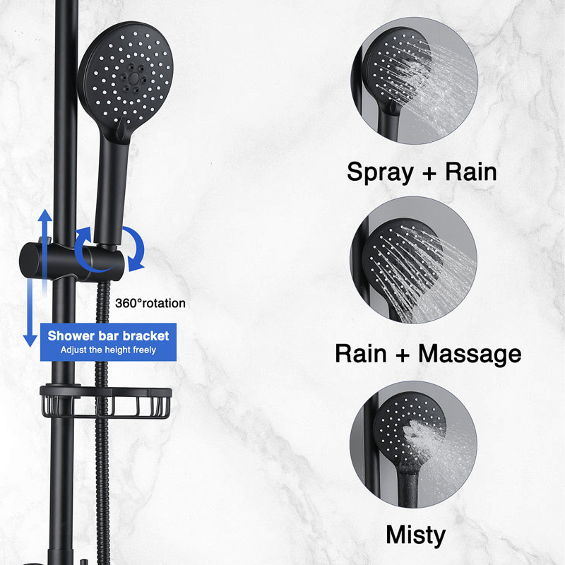 Pomme de douche à pluie 10 po et pomme de douche à main avec barre coulissante