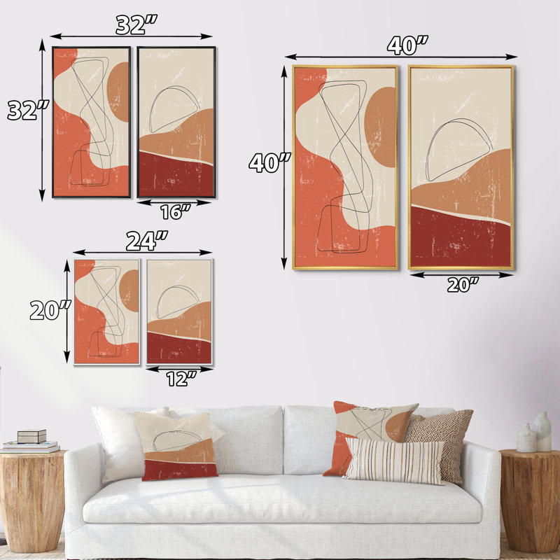 «Vintage Abstract Geometrics in Vintage Colors II», ensemble de 2 reproductions, H 40 po x l 40 po x P 1,5 po, Cadre doré