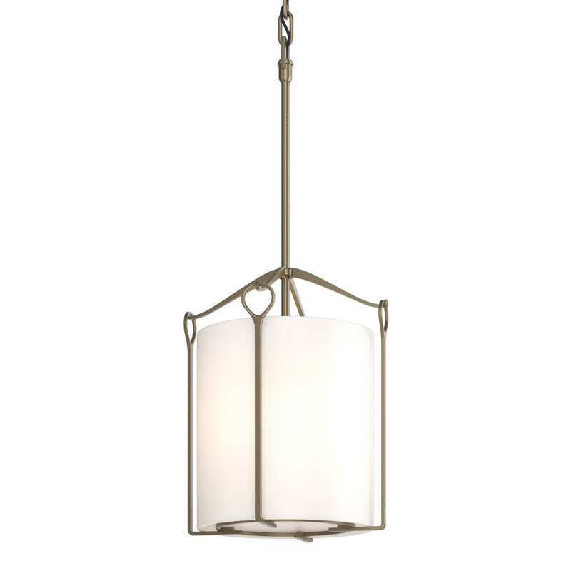 Luminaire suspendu cylindrique à 1 lumière Bow, Opale, Doré clair