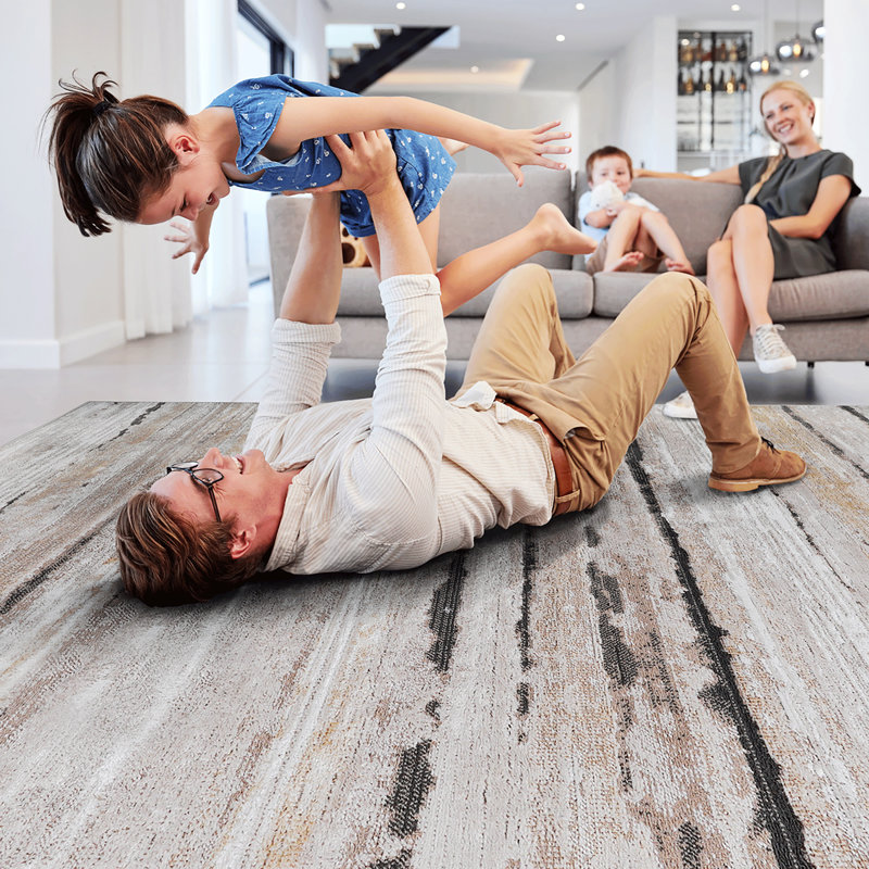 Area Rug, Collection 5X7 Brown /Striped Non-Shedding Living Room Bedroom Dining Home Office Stylish And Stain Resistant