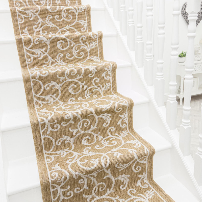 Stair Runner Damask Flatweave Area Rug, Runner 60 x 450 cm
