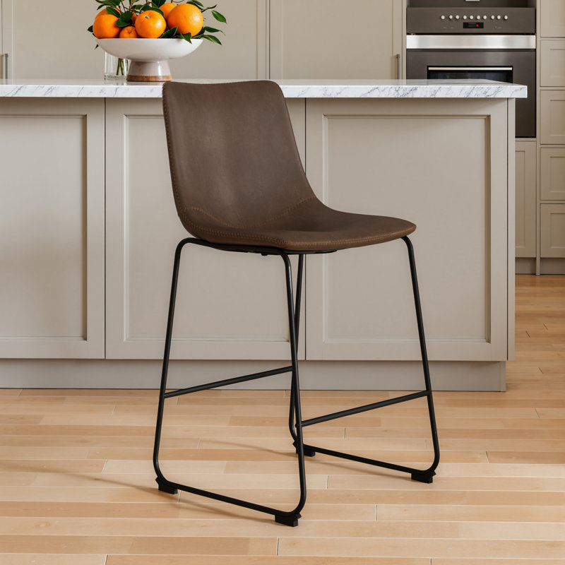 Nia Vegan Leather Bar & Counter Stool, Brown Distressed, Black, Counter Stool (24" Seat Height)