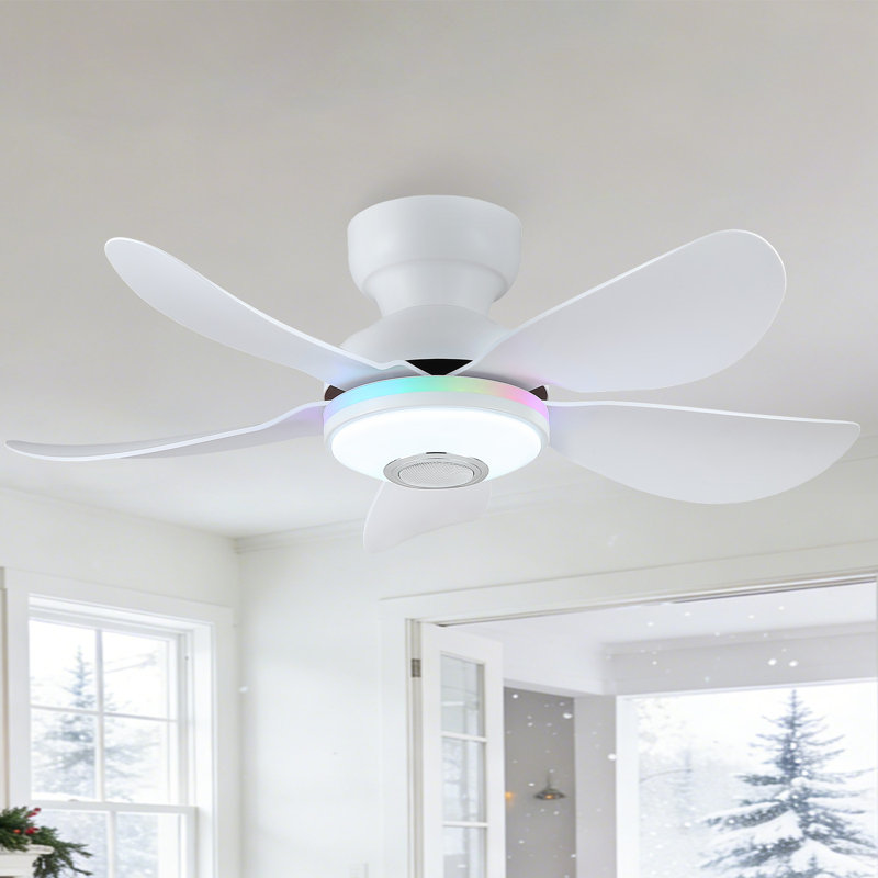Ventilateur de plafond encastré avec lumière et télécommande / app, 36 po de largeur, Blanc
