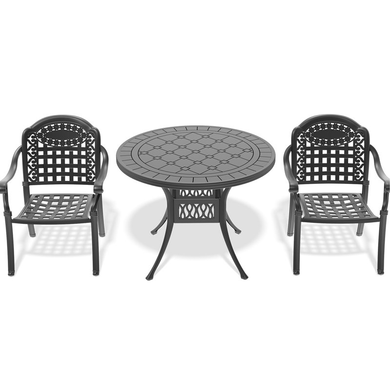 Cast Aluminum Patio With 3 Pieces And Cushions - Black, Corrosion Weather Resistance, Stackable, Comfortable Use 3 Black Space Outdoor Seating