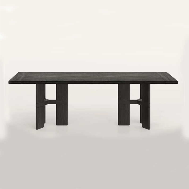 Ancient style rectangular solid wood dining table, 29.5"H x 118"L x 43.3"W, Black