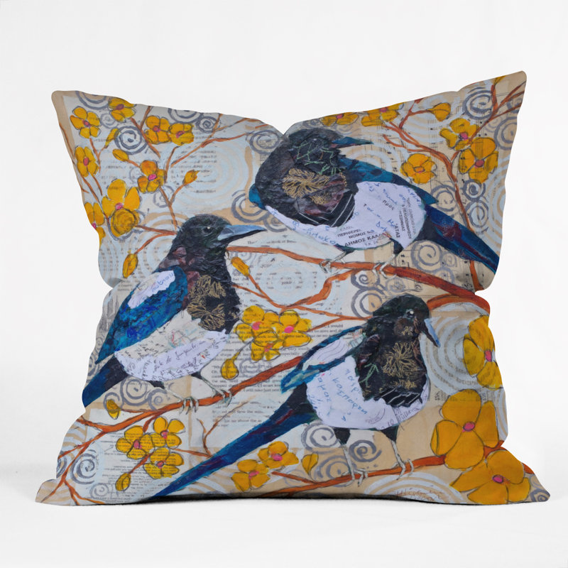 Magpies And Blossoms Throw Pillow, 20" H x 20" W