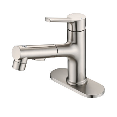 Pull Out Bathroom Faucet, Single Hole Bathroom Sink Faucet with 3 Sprayer Modes Pull Down Sprayer