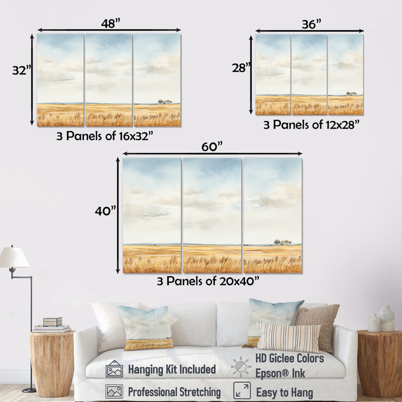 Prayies Endless Meadows Scenery Minimalisme III - ensemble d'art sur toile prairies, H 28 po x l 36 po x P 1 po, Toile tendue