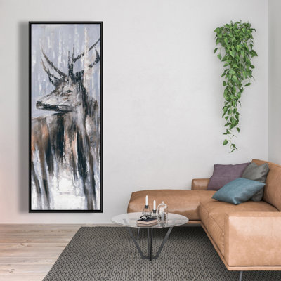 Deer in the Forest Canvas - Brown Framed Home Decor Art