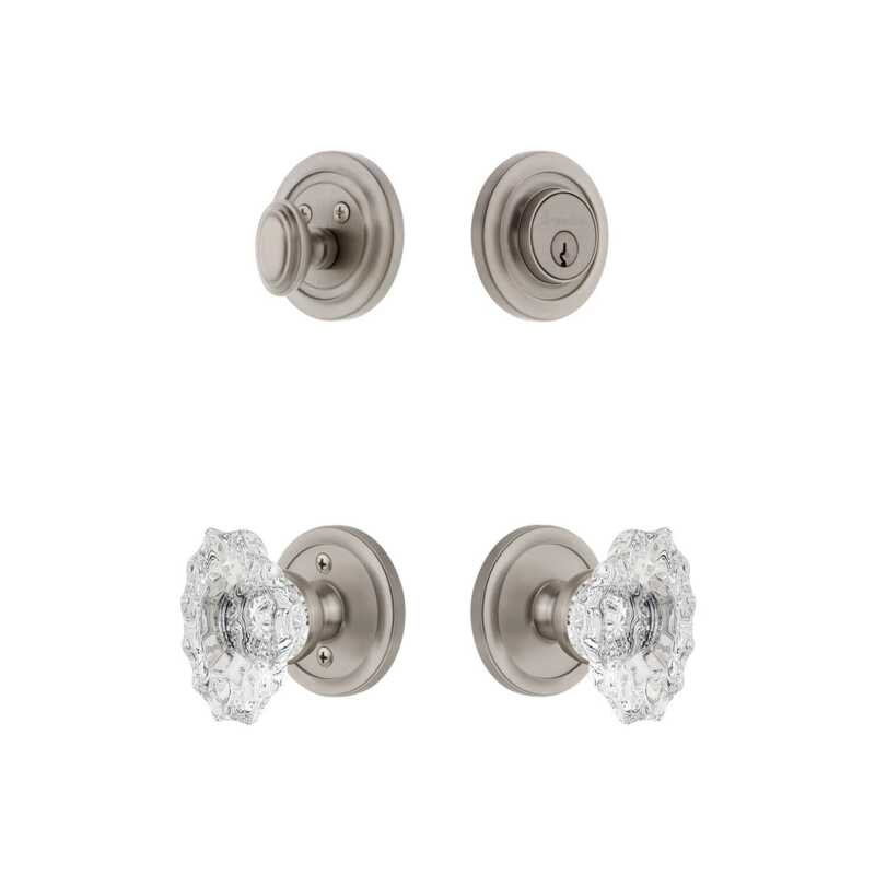 Ensemble de rosette Grandeur Circulaire avec poignée en cristal Biarritz en nickel satiné, 2.375", Satin Nickel