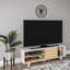 Meuble télé scandinave, blanc avec chêne, 63,0 x 13,8 x 19,1 pouces | 100% panneau de particules enduit de mélamine, épaisseur: 0,7 pouce | Comprend de nombreuses tablettes et une conception murale | Élégant et fonctionnel pour les salons modernes-1473421955