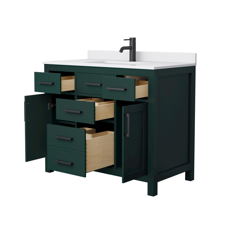 Beckett 42" Freestanding Single Bathroom Vanity with Cultured Marble Top, White Cultured Marble, Matte Black, Green