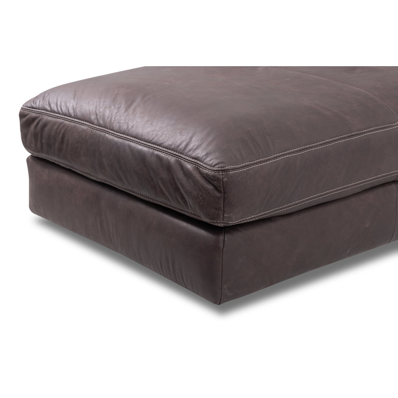 Parven 123cm Wide Genuine Aniline Leather Rectangle Solid Colour Standard Ottoman, Brown