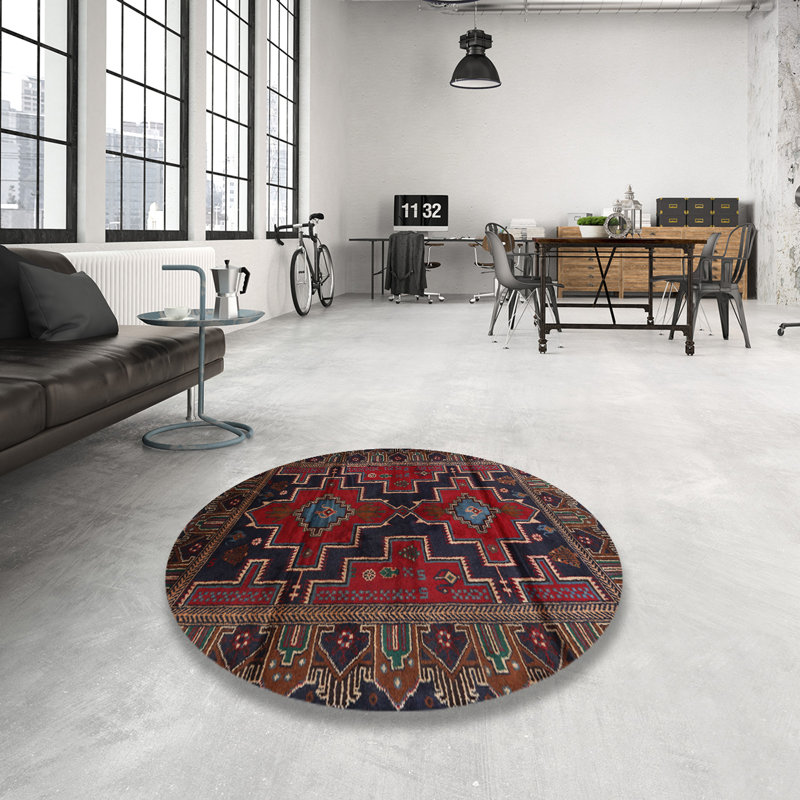 Tapis rouge / bleu Southwestern, Rond 6 pi