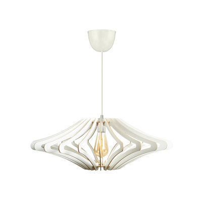 Scandinavian White Angel Chandelier, MDF Body, 18.5 x 18.5 inches | Adjustable Height: 21.7 to 21.7 inches | E27 Socket, Max 40W | Elegant Solid Color Design for Modern Home Décor & Lighting
