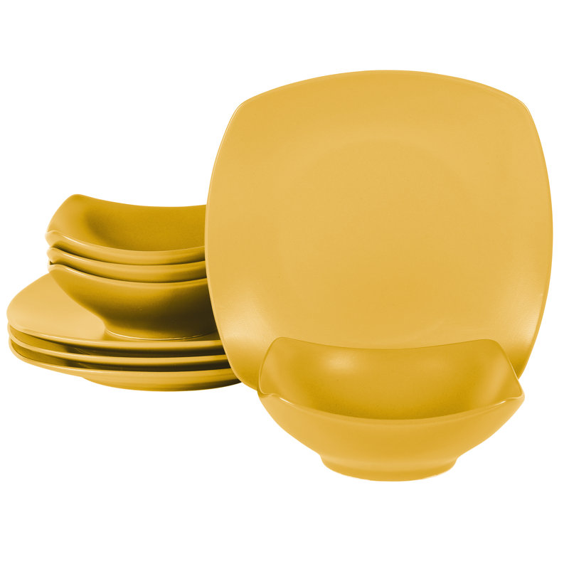 Service de table en porcelaine matte 8 pièces Gibson Home Zen Buffet - Jaune