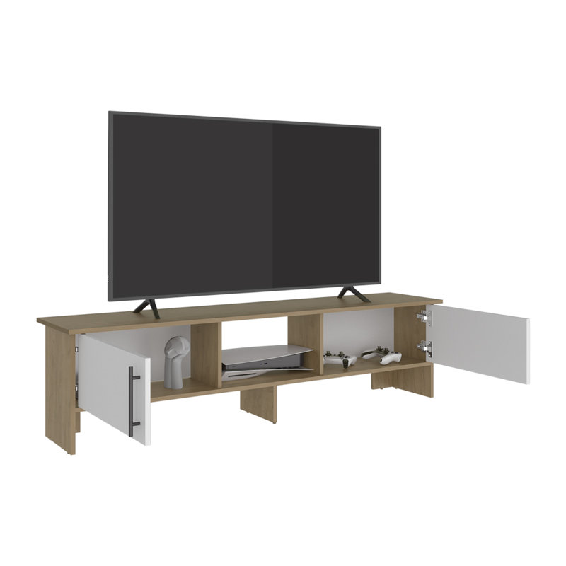 Noe Velmora 65" Entertainment Stand – Modern Tv Console With Open Storage Shelves, White