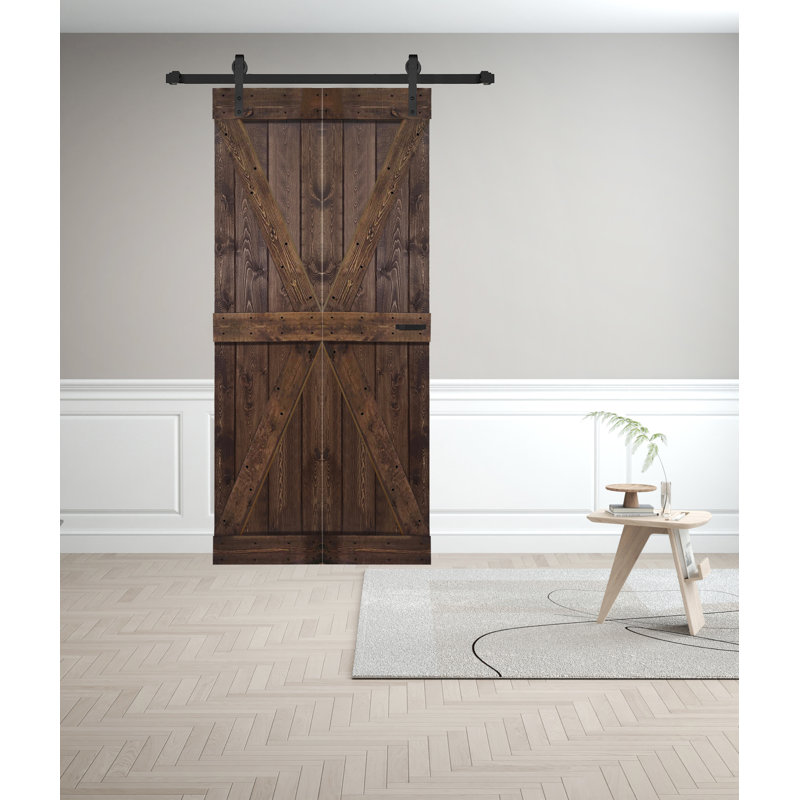 Kona Coffee Solid Spruce Bi-Fold Barn Door with Hardware Kit