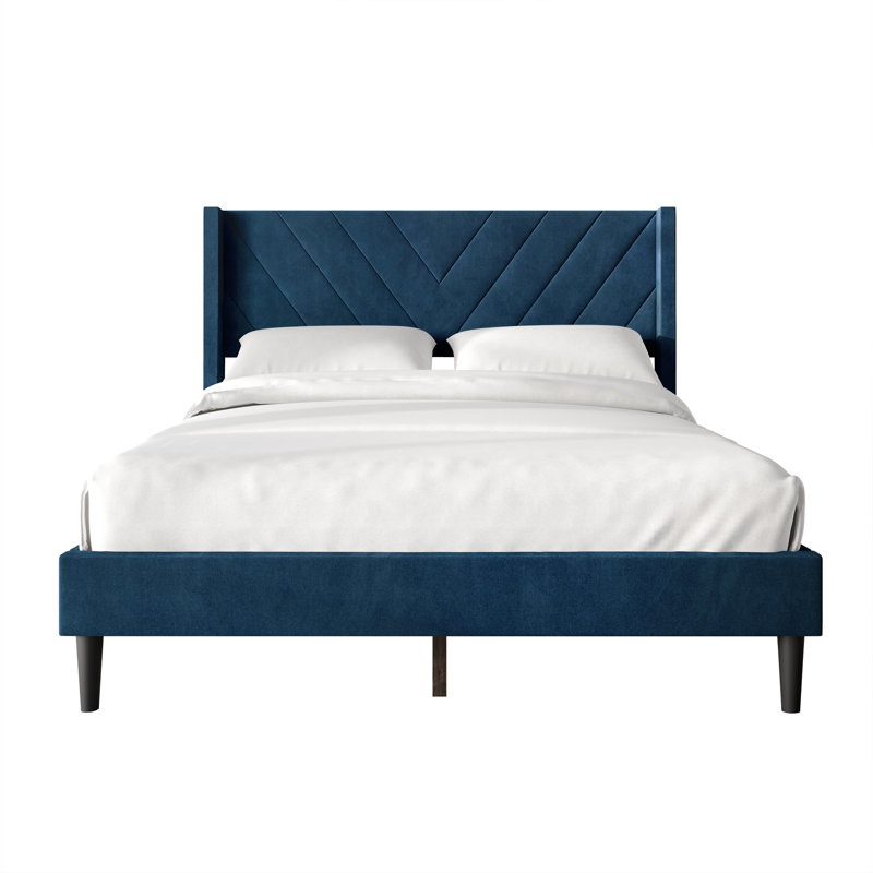 Elegence Wingback Platform Bed, Full, Navy Blue