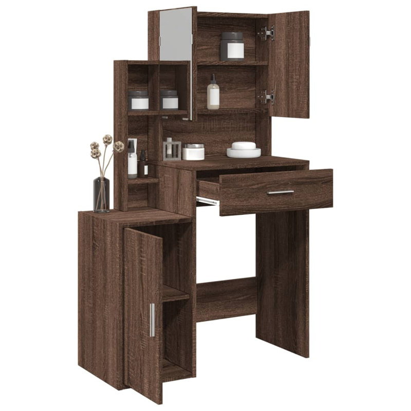 Dressing Table with Mirror, Brown Oak