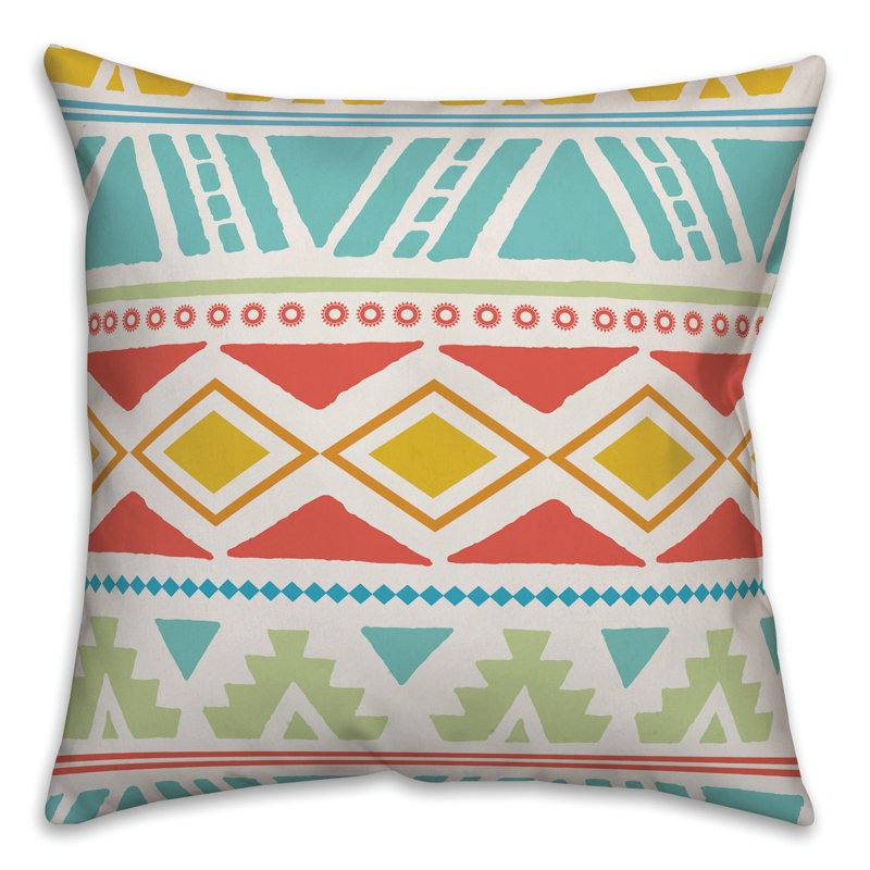  Coussin Tribal, Polyester/ Bourre en polyester, 18" x 18", Sarcelle / Vert citron / rouge