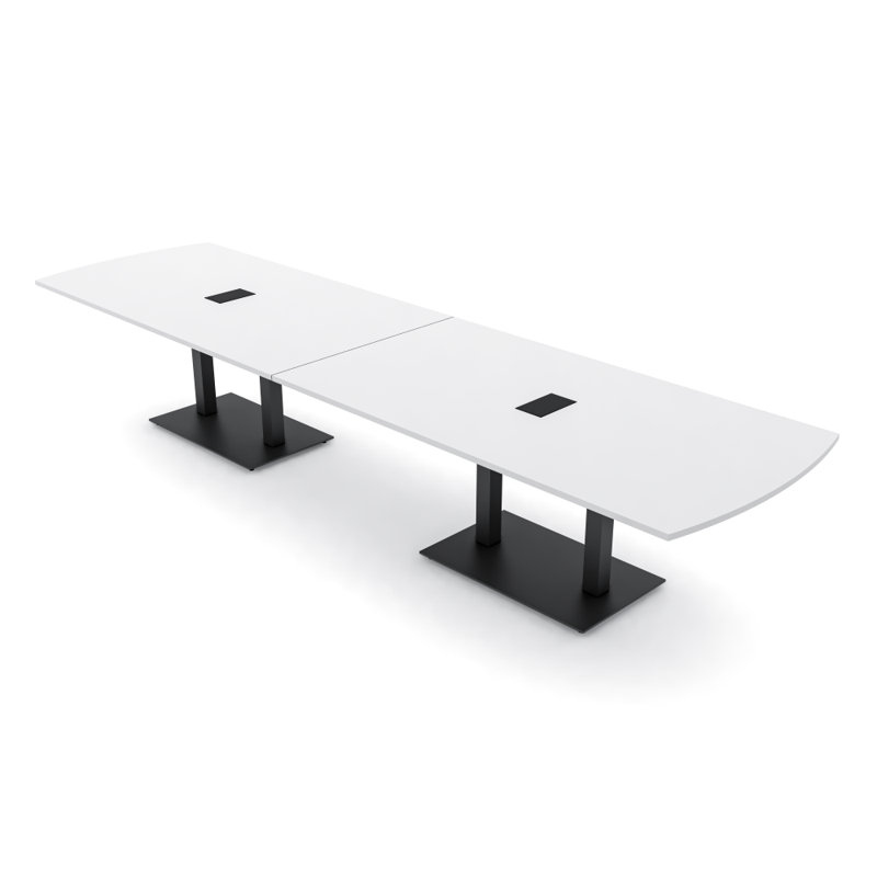 Table de conférence Pavert Arc Unité électrique, H 30 po x l 168 po x P 48 po, Noir mat, Blanc classique