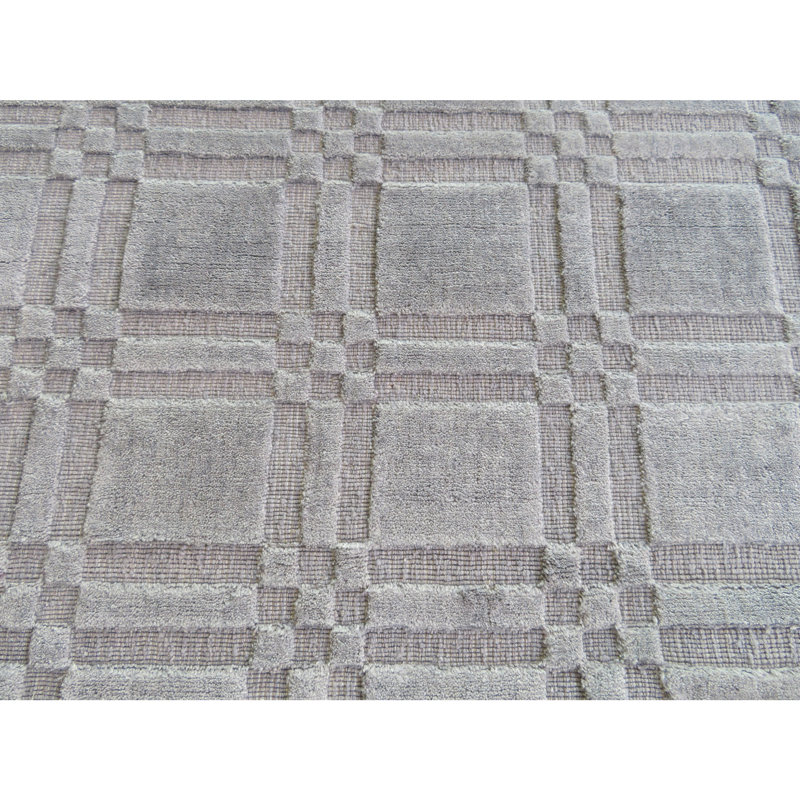 Linen Geometric Area Rug in Silver/Gray, Rectangle 9' x 12'