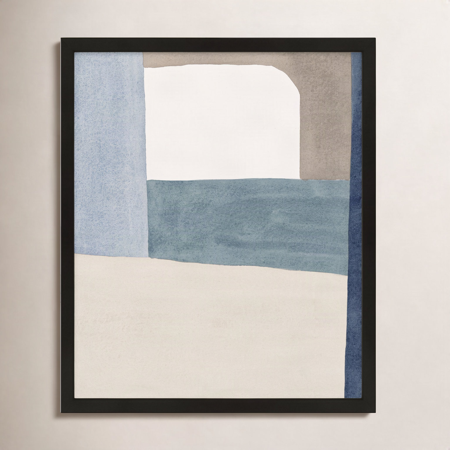 The Balance of Taupe and Indigo 1 Print, 38" x 30" x 1.25", Black Frame Paper