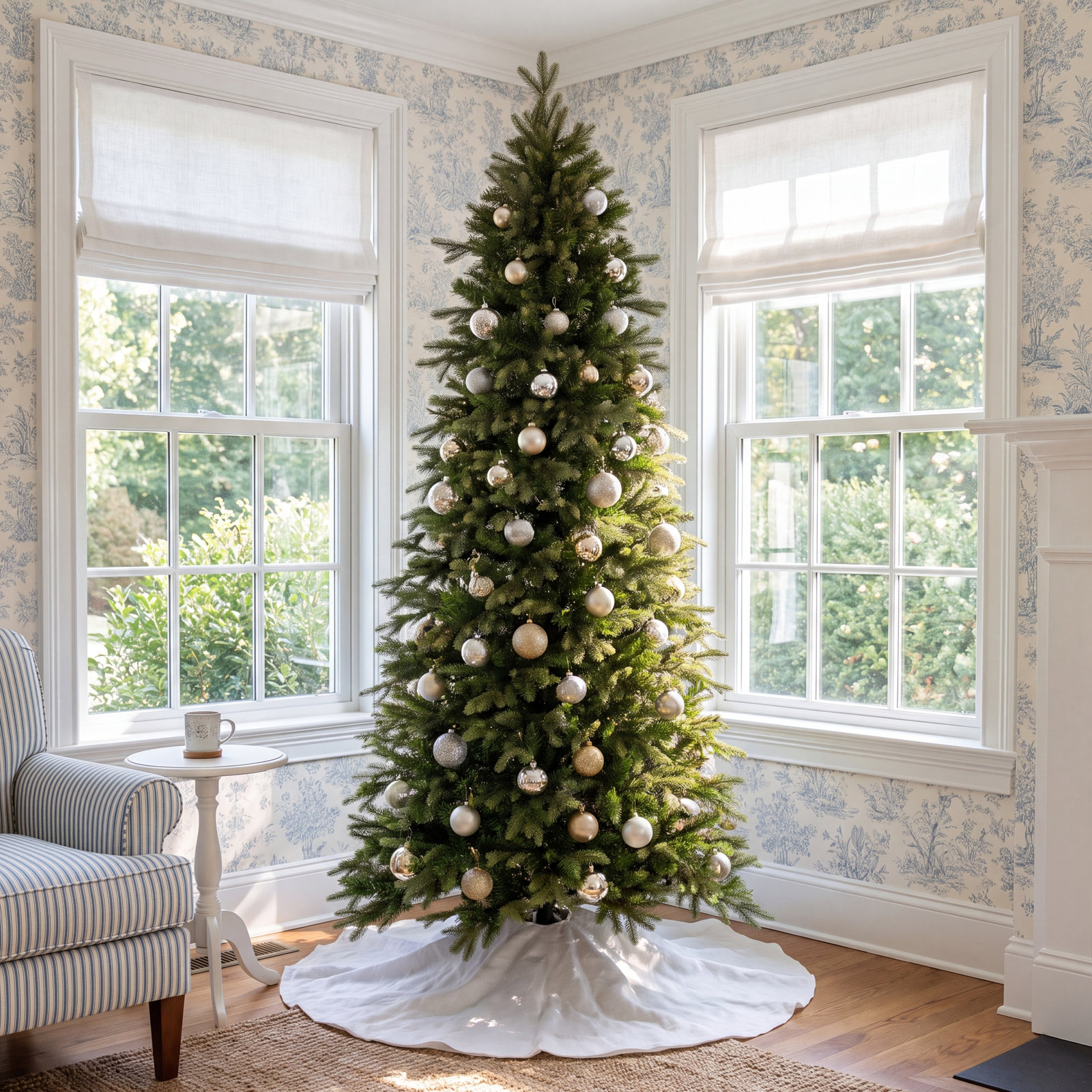 Slim Cashmere Flocked 14' Pine Christmas Tree, 9 ft