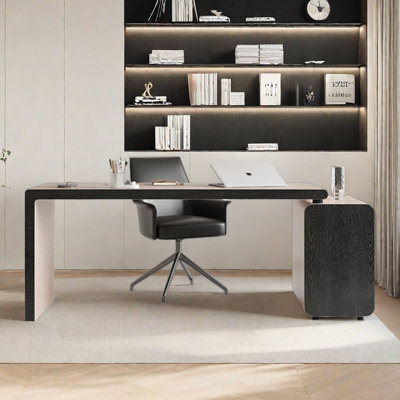Minimalist desk for home office with saddle leathe