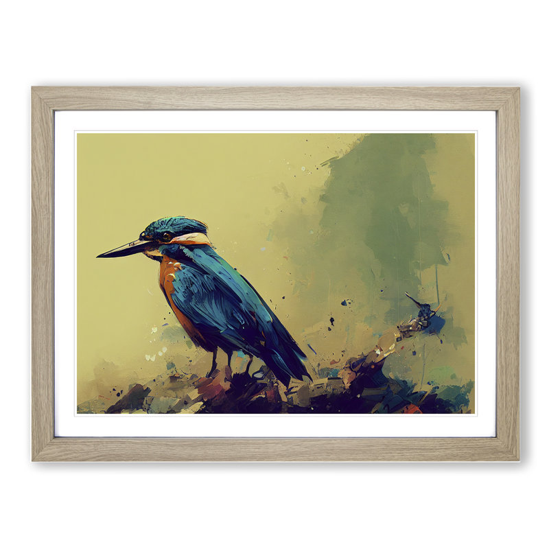 Kingfisher Bird Vol.8 - Framed Print, 25cm H x 34cm W x 2cm D, Oak
