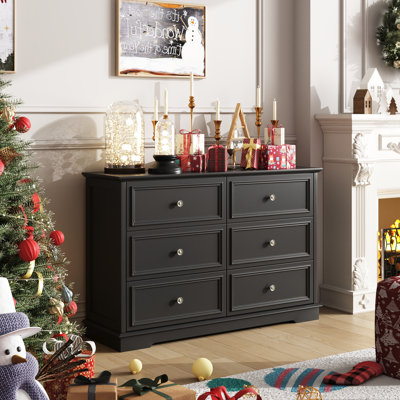 Goode 47.2'' W Vintage 6-Drawer Double Dresser with Bronze-Colored Handles