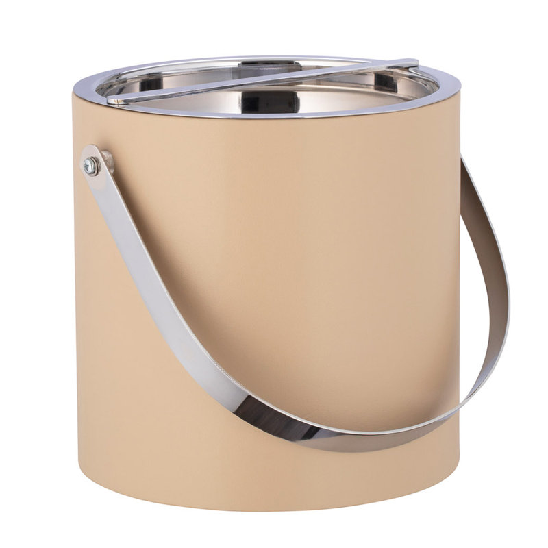 Seau à glace en similicuir Senetta, Beige / chrome poli