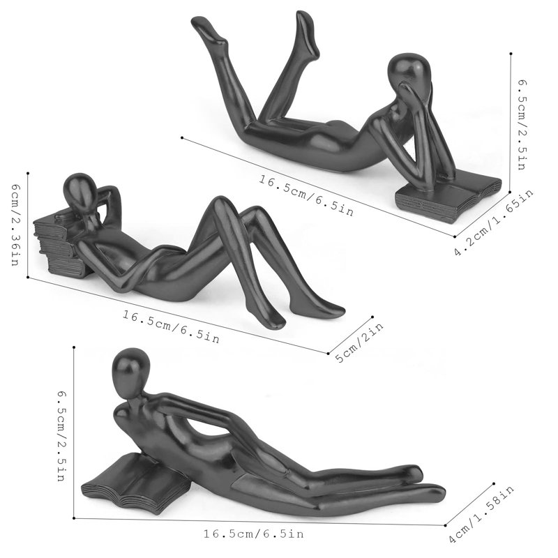 Black Home Decor Thinker Reading Women Statue for Living Room, Modern Shelf Decor Accent Decorations, Resin Collectible Figurines Display for Office Bedroom Table Desk,Black