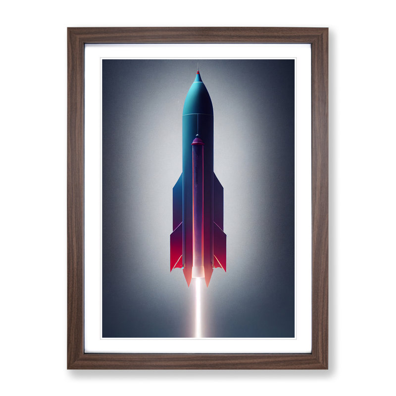 A Captivating Spaceship Rocket 1 Piece Single Picture Frame Wall Art, 46cm H x 34cm W x 2cm D, Walnut