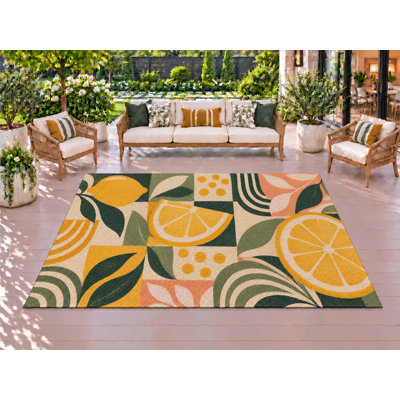 Tapis d'extérieur 5 pi x 7 pi à motif de patchwork de citronnier moderne et robuste en PVC imperméable à l'eau, tapis de patio robuste, tapis d'extérieur à séchage rapide pour la véranda, le balcon, l'entrée, le camping.