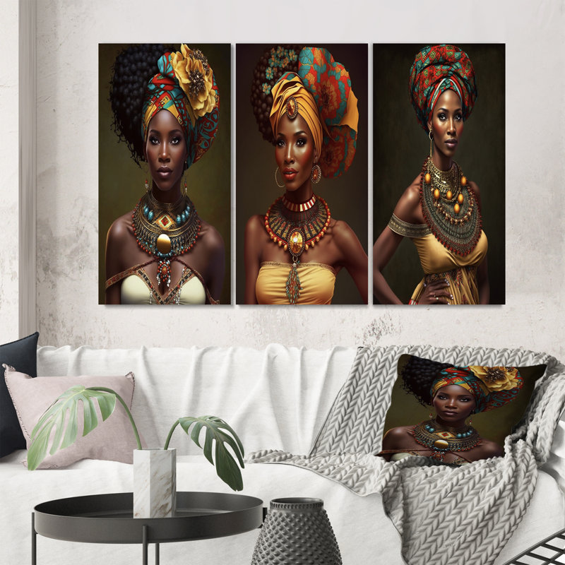 Contemporary Contemporary Beauty - Art africain-américain, ensemble de 3 pièces, Toile tendue, H 32 po x l 48 po