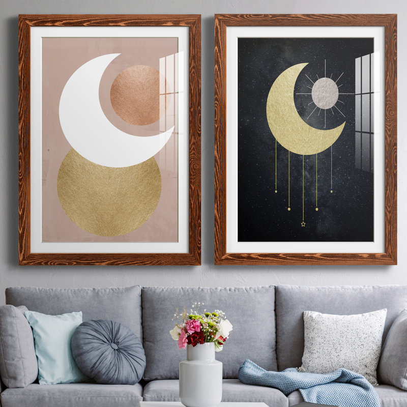 «Lunar Mystic», ensemble de 2 impressions, H 31,5 po x l 47 po x P 1,5 po, Papier avec cadre érable