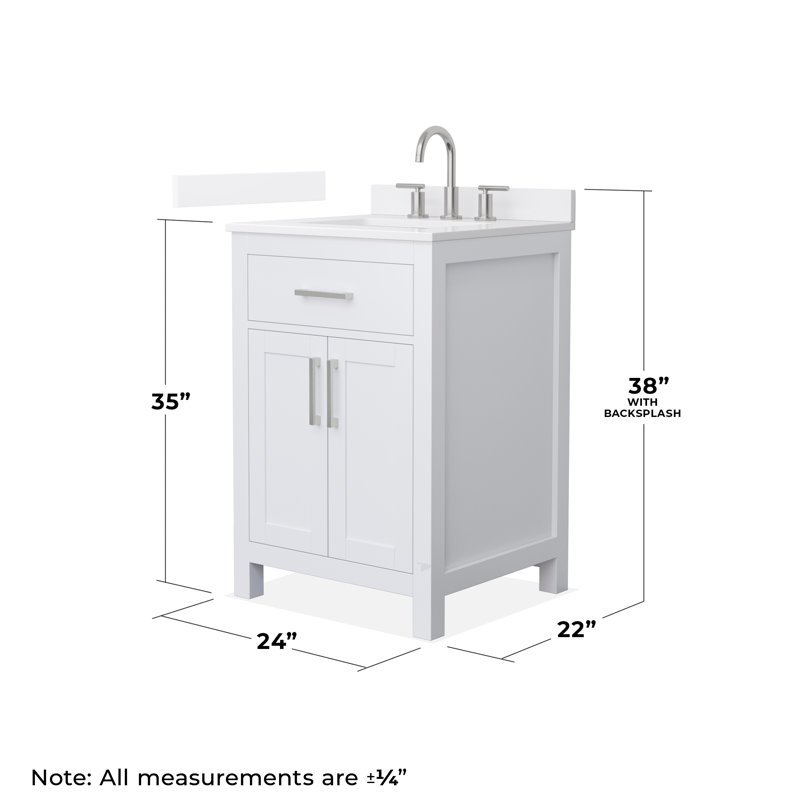 Beckett 24" Freestanding Single Bathroom Vanity with Quartz Top, White, Brushed Nickel, White Quartz