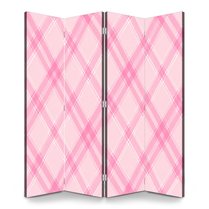 Cloison pliante 4 panneaux séparateur de toile à carreaux rose royal, 4, H 71 po x l 64 po x P 1 po