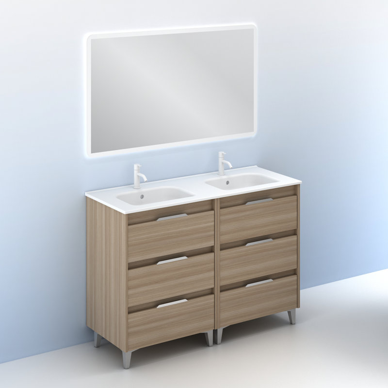Vanity & Mirror Set, Medium Wood