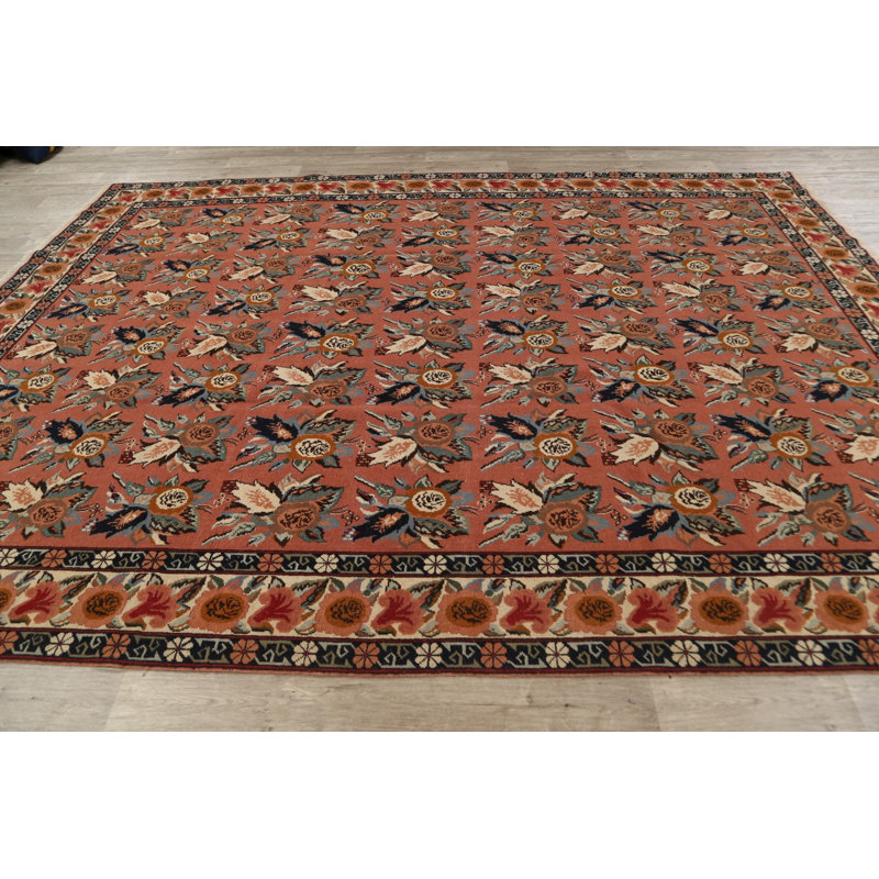 Tapis corail en laine noué à la main de conception unique 7 pi 10 po x 10 pi 8 po années 1960