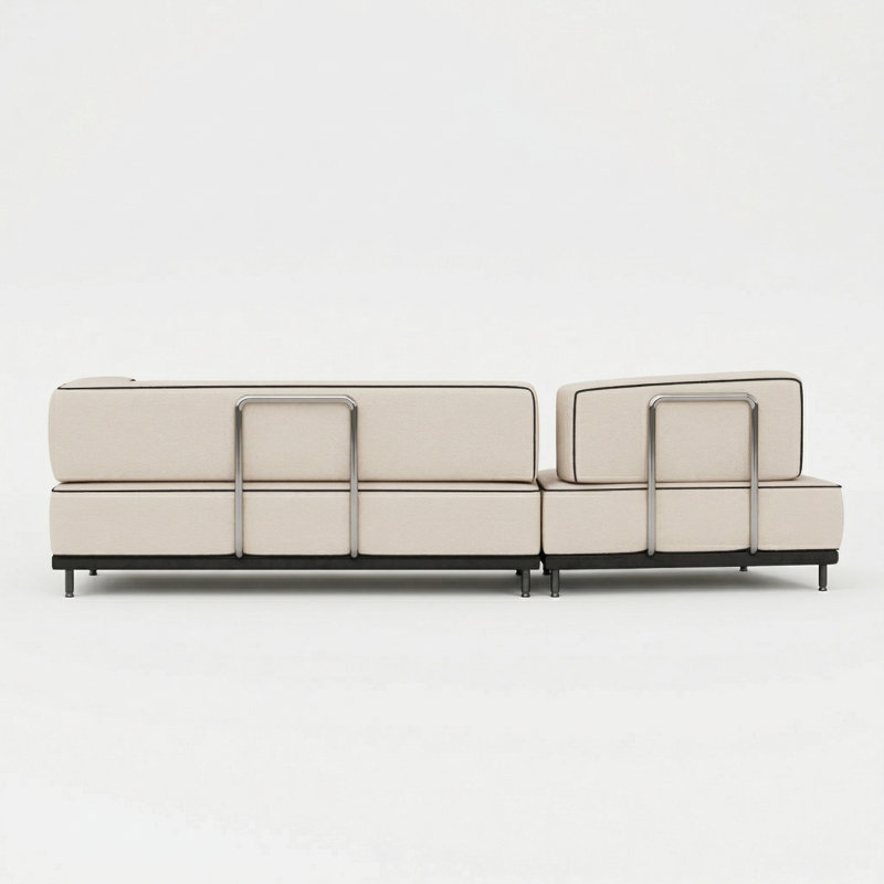 95 Inch Cream Fabric Wood Modular Sectional Sofa Deep Seat L Shape Couch With Black Piping